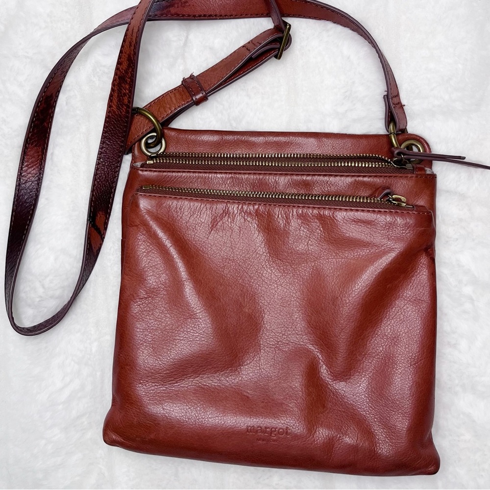 Margot‎ 100% Leather Crossbody Bag Purse Brass Brown Tan Boho 9x10